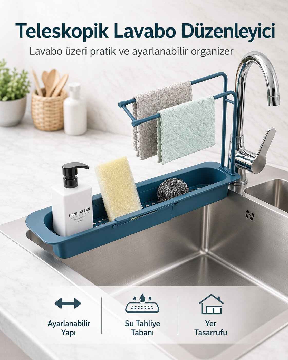 TELESKPİK MUTFAK LAVABO RAFI